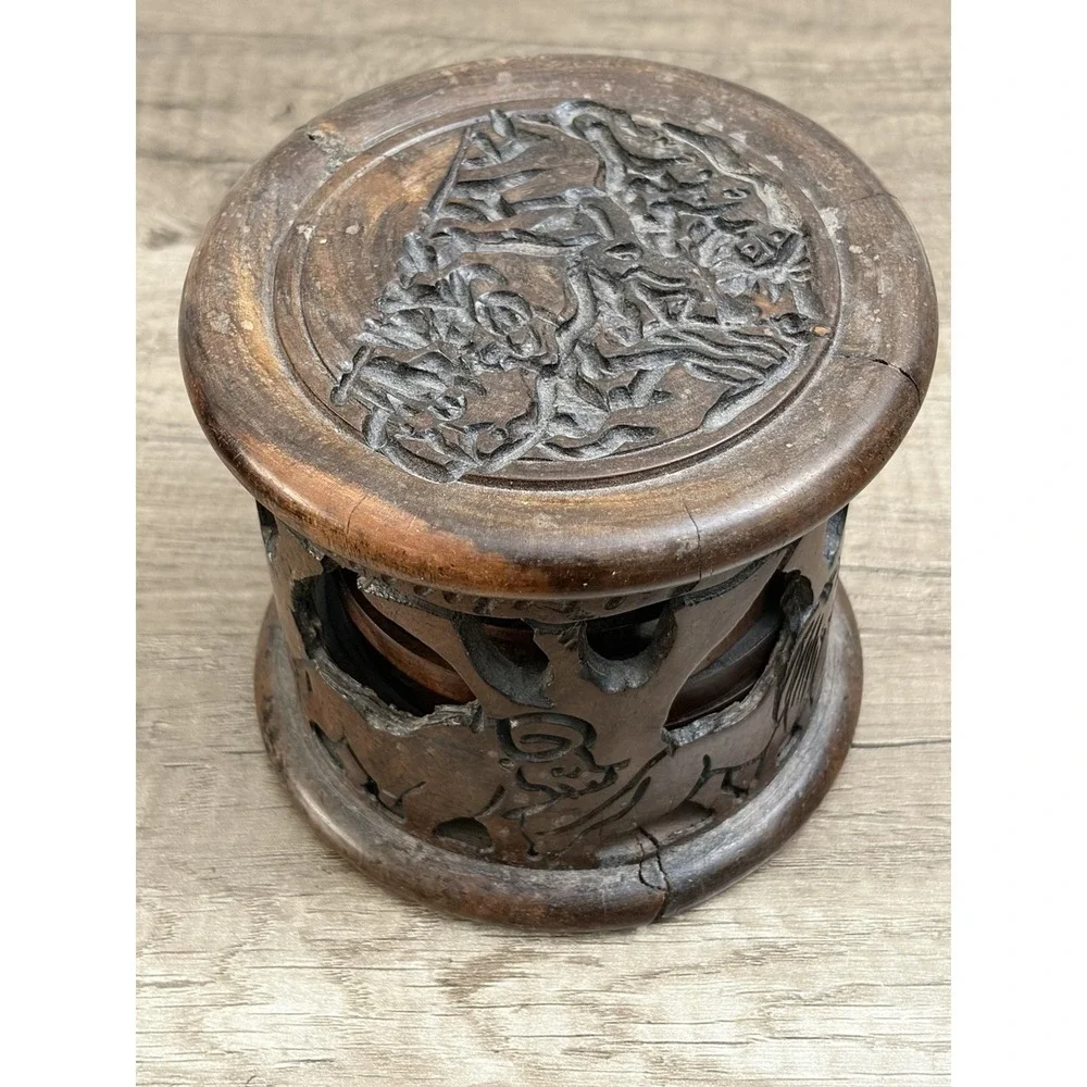 Vtg African Safari Hand Carved Wooden Animal Coasters Set Of 6 Coasters